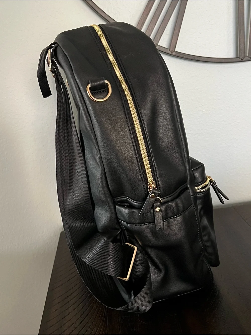 Ju-Ju-Be Black Faux Leather Backpack Baby Bag (Jujube Diaper Bag) NEW